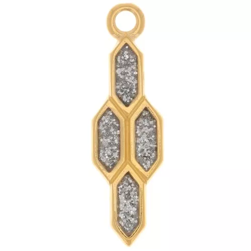 24x7mm geometric pendant with epoxy resin - Fine Gold plated - Black glitter x1