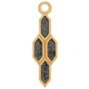 24x7mm geometric pendant with epoxy resin - Fine Gold plated - Black glitter x1