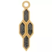 24x7mm geometric pendant with epoxy resin - Fine Gold plated - Black glitter x1