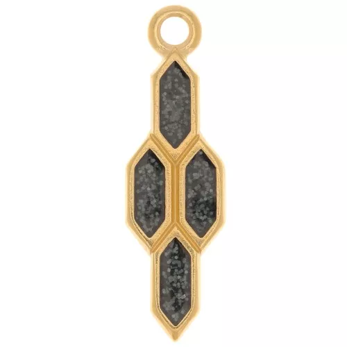 24x7mm geometric pendant with epoxy resin - Fine Gold plated - Black glitter x1