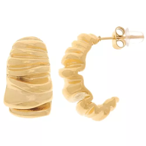 21.5mm Stainless steel 316L Wide open half-hoop earrings pleated effect - Gold x2