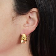 21.5mm Stainless steel 316L Wide open half-hoop earrings pleated effect - Gold x2