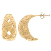 21mm Stainless steel 316L braided effect Wide open half-hoop earrings - Gold x2|raw }}