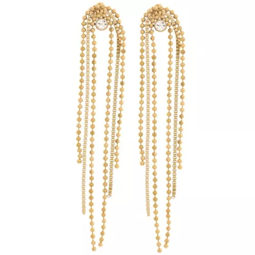 74x12mm 304L stainless steel fringe earrings with rhinestones - gold - Crystal x2
