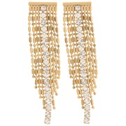 64x15mm 304L stainless steel fringe earrings with rhinestones - Crystal - Gold x2|raw }}
