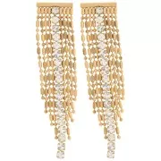 64x15mm 304L stainless steel fringe earrings with rhinestones - Crystal - Gold x2