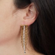 64x15mm 304L stainless steel fringe earrings with rhinestones - Crystal - Gold x2