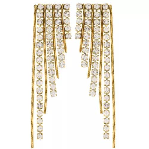 79x17mm St. steel 304L Asymmetrical fringe earrings with rhinestones - Gold x2