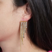 79x17mm St. steel 304L Asymmetrical fringe earrings with rhinestones - Gold x2