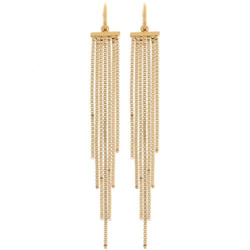 Delicate hoop earrings with 85 mm fringe pendants - Gold-plated 304 stainless steel (2 pairs)
