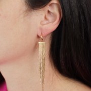 Delicate hoop earrings with 85 mm fringe pendants - Gold-plated 304 stainless steel (2 pairs)