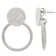 27x20mm 304L stainless steel Round hammered earstuds with recessed hoop x2|raw }}