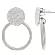 27x20mm 304L stainless steel Round hammered earstuds with recessed hoop x2