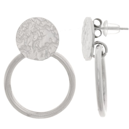 27x20mm 304L stainless steel Round hammered earstuds with recessed hoop x2