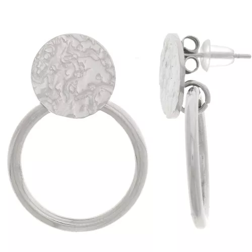 27x20mm 304L stainless steel Round hammered earstuds with recessed hoop x2