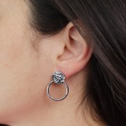 27x20mm 304L stainless steel Round hammered earstuds with recessed hoop x2