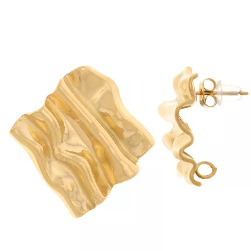 27x26mm 304L stainless steel pleated effect diamond earstuds - Gold x2