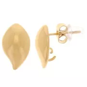 13x8mm 304L stainless steel Leaf earstuds with open ring - Gold x2