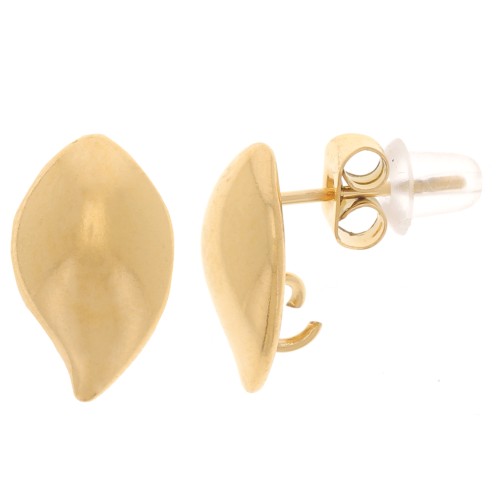 13x8mm 304L stainless steel Leaf earstuds with open ring - Gold x2