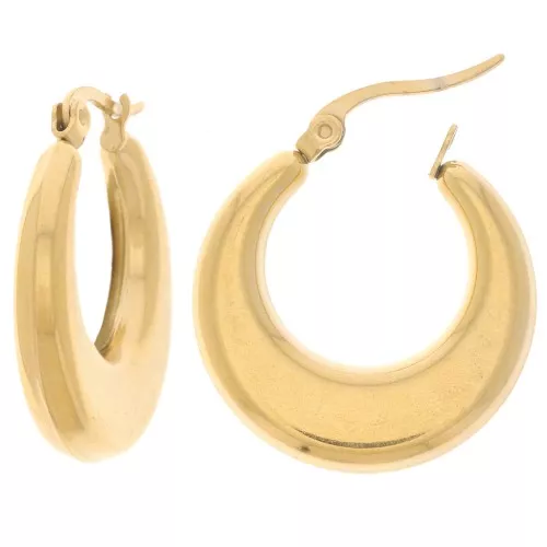 25mm 316L stainless steel flat round hoop earrings - Gold x2