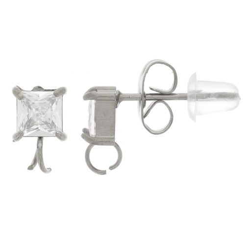 8x5mm 304L stainless steel Square zirconium oxide earstuds x2