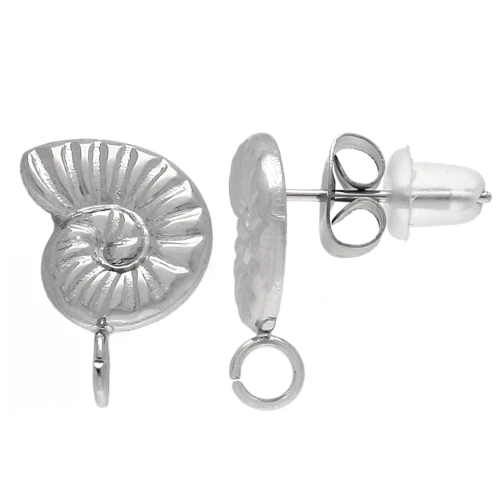 15x11mm 304L stainless steel Shell earstuds - open ring x2