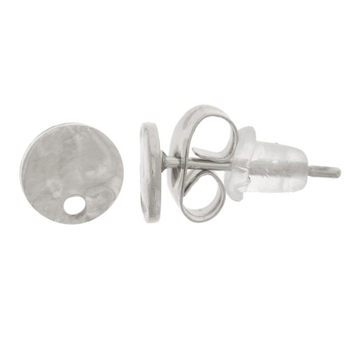 6mm 304L stainless steel round hammered earstuds with one hole x2