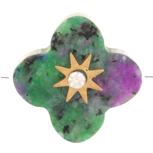 12mm Faceted clover bead in gemstone with zirconium oxide - Ruby Zoisite x1