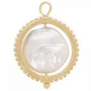 17mm 316L stainless steel reversible pendant with freshwater pearl - Gold x1