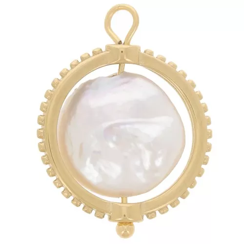 17 mm reversible pendant with freshwater bead - 304L gold-plated stainless steel x1