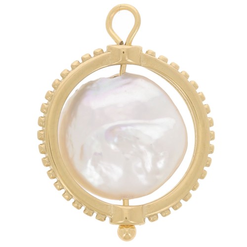 17mm 316L stainless steel reversible pendant with freshwater pearl - Gold x1