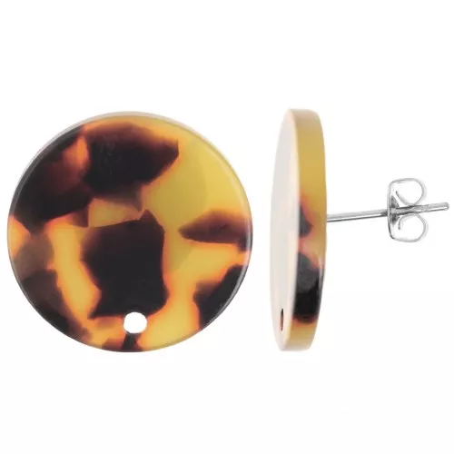 Round 20 mm acrylic earstuds - Tortoiseshell - Brown - Black x2