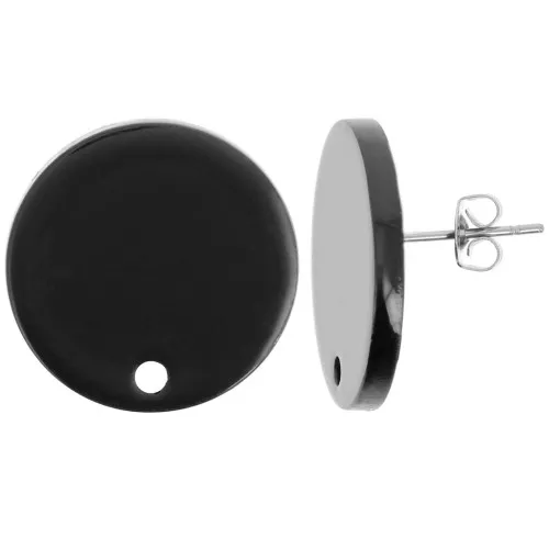 20 mm round opaque acrylic earstuds - Black x2