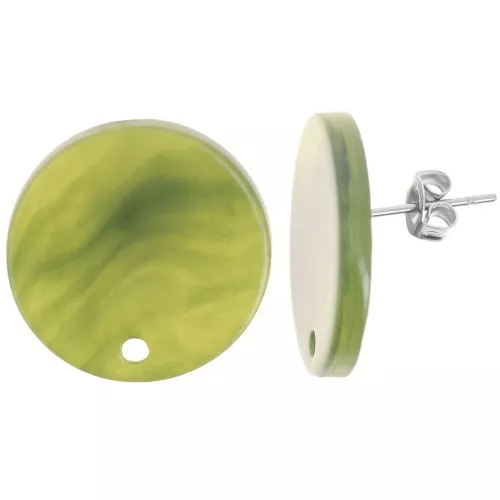Round transparent acrylic earstuds 20 mm - Marbled Olive x2
