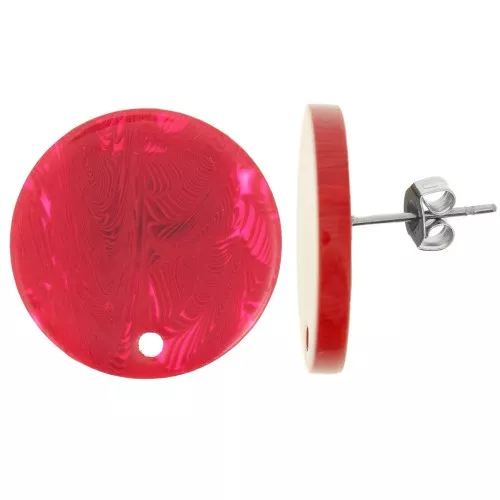 Round 20 mm clear acrylic earstuds - Red x2