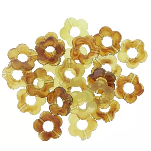 14 mm clear acrylic flower beads - Marbled Brown x4