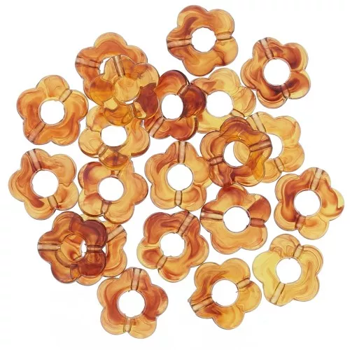 14mm clear resin flower beads - Marbled Amber x4
