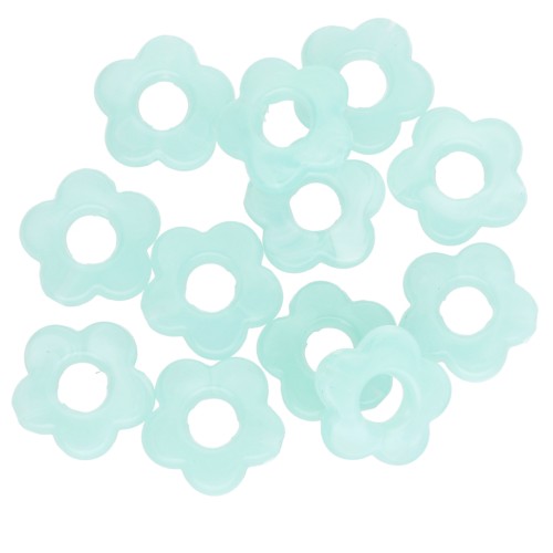 14 mm clear acrylic flower beads - Marbled Turquoise x4