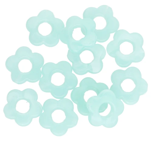 14 mm clear acrylic flower beads - Marbled Turquoise x4