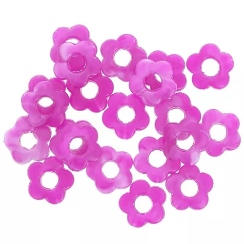 14mm Opaque resin flower beads - Marbled Magenta x4