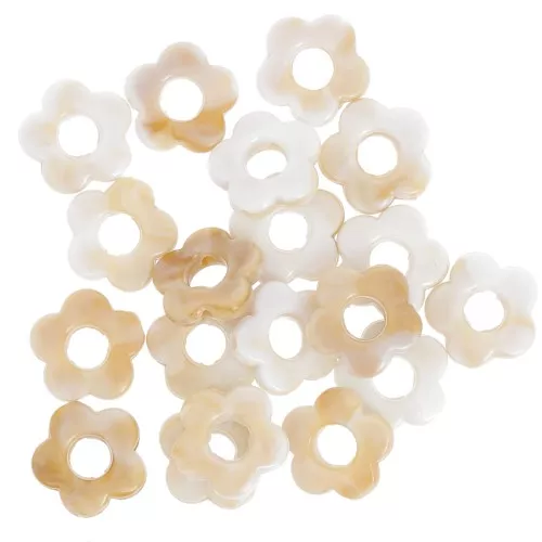 Opaque acrylic flower beads 14 mm - Marbled White - Brown x4
