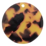 30mm Round acetate pendant - Tortoiseshell Brown - Black x1