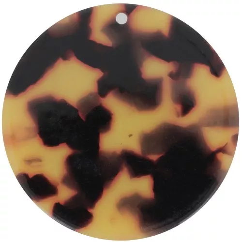 40mm Round acetate pendant - Tortoiseshell Brown - Black x1