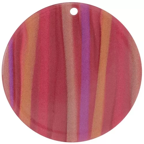 40mm Round opaque acetate pendant - Striped Multi-red pearly x1