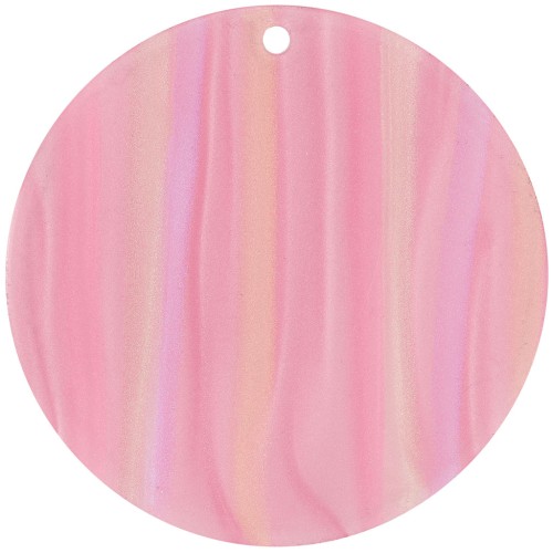 40mm Round opaque acetate pendant - Striped Multi-rose pearl x1