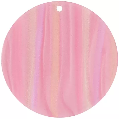 40mm Round opaque acetate pendant - Striped Multi-rose pearl x1