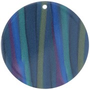 40mm Round opaque acetate pendant - Striped Multi-blue pearl x1|raw }}