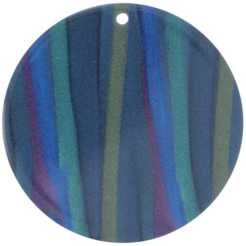 40mm Round opaque acetate pendant - Striped Multi-blue pearl x1