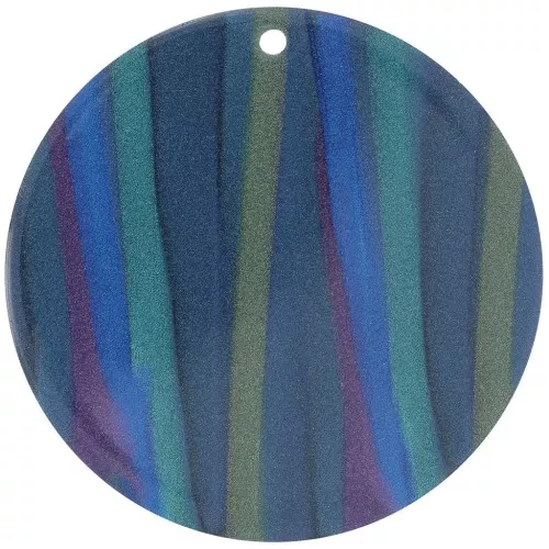 40mm Round opaque acetate pendant - Striped Multi-blue pearl x1
