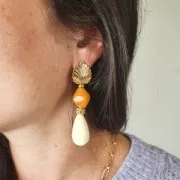 Pear bead in translucent resin 26x14 mm - Marbled amber x1